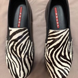 Men’s Prada zebra print flats, 9.5US
